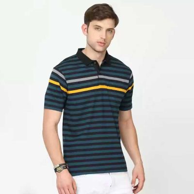 Classic Striped Polo | 100% Cotton | Regular Fit | Light Blue and White Stripes | S-XXL Manufacturers, Suppliers, Exporters in Delhi