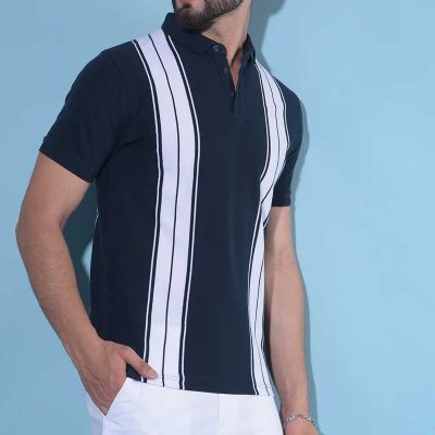 Cotton Striped Polo T-Shirt | 3-Button Placket | Available in Navy-White, Black-Grey, Red-Navy Manufacturers, Suppliers, Exporters in Delhi