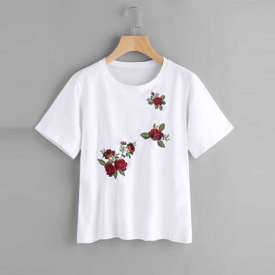 Embroidered Ladies’ T-Shirt - Regular Fit Crew Neck in 100% Cotton with Unique Designs, Available in Various Solid Colors (XS to XL) Manufacturers, Suppliers, Exporters in Delhi