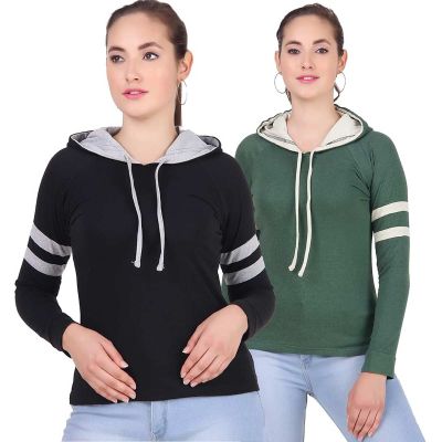 Fitted Womens Hooded T-Shirt – Stretchable Cotton-Spandex Blend, Slim Fit in Dark Blue, Burgundy, Olive Green, Heather Grey (S-XL) Manufacturers, Suppliers, Exporters in Delhi