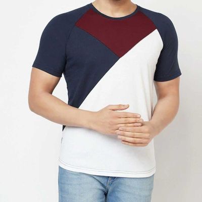Half Sleeve Color Block T-Shirt – Slim Fit Cotton-Polyester Blend for Fashion-Forward Style Manufacturers, Suppliers, Exporters in Delhi