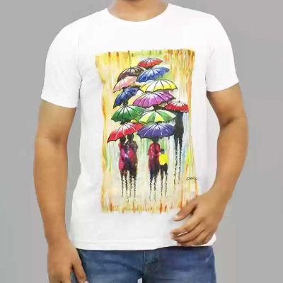 Hand-Painted Portrait T-Shirt – Slim Fit Rayon Blend with Deep V-Neck Manufacturers, Suppliers, Exporters in Delhi