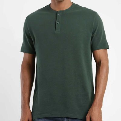 Henley Collar T-Shirt | Cotton-Viscose Blend | Regular Fit | 3-Button Placket | M-2XL Manufacturers, Suppliers, Exporters in Delhi