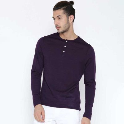 Mens 100% Merino Wool Henley - Temperature-Regulating, Moisture-Wicking Long Sleeve T-Shirt in Black, Burgundy, Navy Manufacturers, Suppliers, Exporters in Delhi