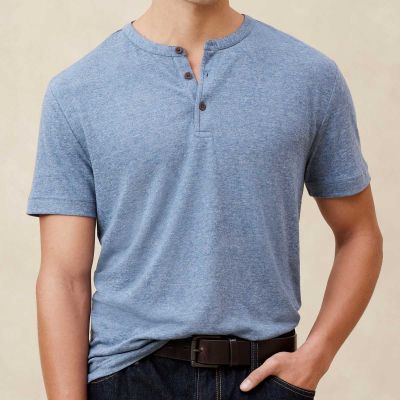 Mens Linen-Cotton Blend Henley - Short Sleeve, Breathable T-Shirt in Beige, Light Blue, Slate Manufacturers, Suppliers, Exporters in Delhi