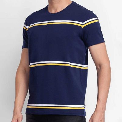 Striped Casual T-Shirt for Men - 100% Cotton, Regular Fit with Vibrant Yarn-Dyed Stripes Manufacturers, Suppliers, Exporters in Delhi
