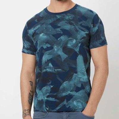 Stylish Abstract Print Crew Neck T-Shirt - Sweat-Wicking Lycra-Cotton Blend for Gym and Outdoor Activities (Sizes S-XXL) Manufacturers, Suppliers, Exporters in Badr