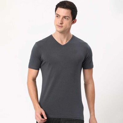 V-Neck Casual T-Shirt for Men - 100% Combed Cotton, Slim Fit with Ribbed Trim Manufacturers, Suppliers, Exporters in Delhi