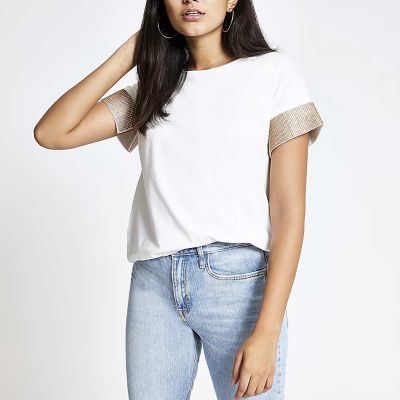 Womens Embellished Short T Shirt Stylish Scoop Neck for Casual Wear XS to XL Manufacturers, Suppliers, Exporters in Delhi