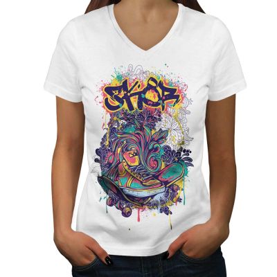Womens Graphic V Neck T Shirt Trendy Designs Soft Cotton XS to XL Manufacturers, Suppliers, Exporters in Delhi