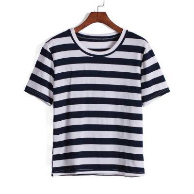 Womens Striped Round Neck T-Shirt - Trendy Cotton Tee for Casual Outings Manufacturers, Suppliers, Exporters in Delhi